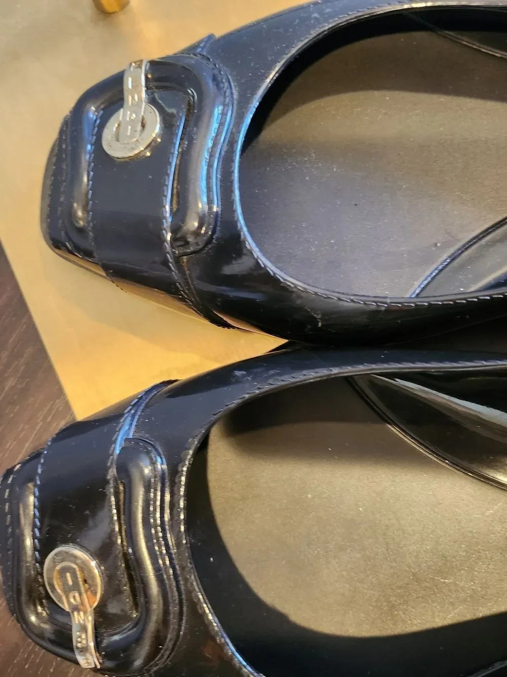 Fendi Black Patent Leather Ballet Flats with Gold Buckle Accent